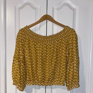 Like New Yellow Smocked Crop Top, Off the Shoulder Neckline in a Women’s size L.
